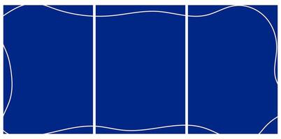 Abstract triptych frame with wavy pastel pink lines on deep blue background. Modern geometric template for posters, banners, and design vector