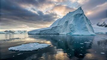 Majestic glacial icebergs in arctic waters under dramatic cloudy skies photo