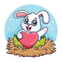 Cute rabbit hug heart isolated on white background. It can be used for printing, textiles, web design. vector