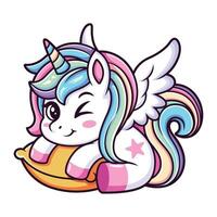 A cute unicorn. A hand drawn pony with pillow isolated on white background. It can be used for printing, textiles, web design. vector