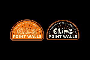 climb typography with climbing point grips or holds shapes retro badge logo design collection set for adventure, climbing, explorer, mountaineer vector