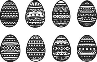Set of Decorative Easter Eggs with Geometric and Ornamental Patterns - Black Illustration vector
