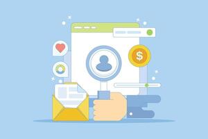 Digital Ad Targeting Concept, Ad campaigns targeting a specific audience, Audience demographics in ad campaigns, Social media targeting, Flat illustration on background. vector