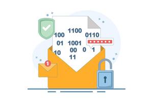Email password encryption message concept, secure chat and secret message, security and protection for communication, protective padlock notification number for website. flat illustration. vector