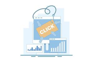 Clickbait concept, Increasing website traffic through clickbait strategy, Clicking on links, Digital advertising tactics, clickbait to Increase click-through rate. Minimalist cartoon illustration. vector