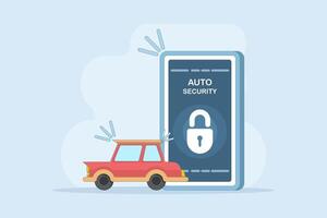 Car security system concept. car alarm. Car alarm application on the phone screen. Protection inclusion via smartphone. Flat design illustration on the background. vector