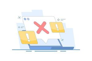 failure concept, system error, failed, rejected, wrong, error. information and warning. illustration of notification message showing cross sign. flat style cartoon design illustration on background. vector