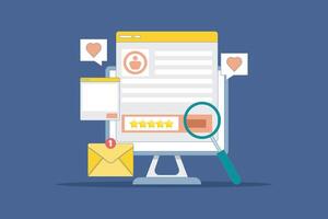 Concept Customers share product ratings on websites, brand marketing strategies, customer reviews and ratings on social media. User feedback and website ratings Customer feedback, review websites. vector