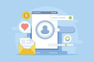 Digital Ad Targeting Concept, Ad campaign targeting a specific audience, Audience demographics in ad campaigns, Social media targeting, flat cartoon design in background. vector