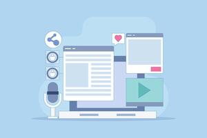 Content Marketing Concepts that grab audience attention, Various content marketing strategies, Viral content that grabs audience attention. Podcasts, videos, and text content. cartoon design. vector