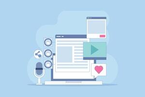 Content Marketing Concepts that grab audience attention, Various content marketing strategies, Viral content that grabs audience attention. Podcasts, videos, and text content. flat design. vector
