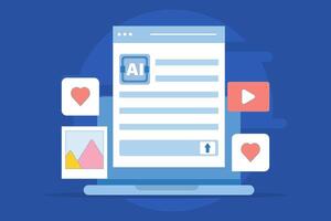 AI Generator Website Concept, tool, Artificial intelligence that creates text, and image content. AI content generator. flat simple design illustration on background. vector