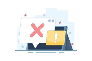 failure concept, system error, failed, rejected, wrong, error. information and warning. illustration of notification message showing cross sign. flat design illustration on background. vector