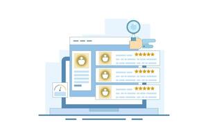 Customer Feedback Concept Sharing feedback online, Online customer survey, Customer experience of products and services. Positive feedback. Flat illustration on background. vector