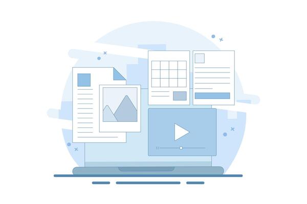Content Format Concept for web, Content marketing strategy, Website content, Online documents. Various content formats, Content development for digital marketing. illustration.