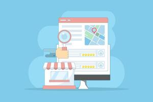 Business Rating Concept, Customers share business ratings and reviews on search engine result pages, Business reputation on the internet. SEO business listing, SEO reviews. flat design. vector