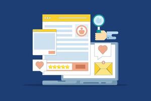 Customer Concept sharing product ratings on website, brand marketing strategy, customer reviews and ratings on social media. Customer feedback website, review website. cartoon design. vector