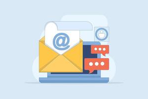 Email marketing campaign concept, Email message opening rate, Email message to potential customers, Newsletter marketing. email opening, email message, email analytics. flat illustration. vector
