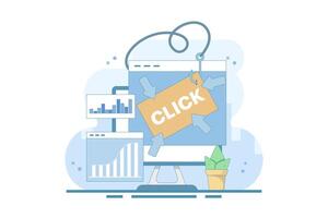 Clickbait concept, Increase website traffic through clickbait strategy, Clicking on links, Digital advertising tactics, clickbait to Increase click-through rate. Flat design illustration. vector