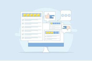 Customer Review Concept, Satisfaction, Feedback. Analysis of customer comments with various experiences. Efforts to improve product service ratings, surveys, reviews, opinions. simple design. vector