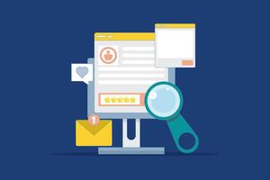 Customer Concept sharing product ratings on website, brand marketing strategy, customer reviews and ratings on social media. Customer feedback website, review website. flat design. vector