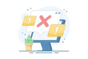 failure concept, system error, failed, rejected, wrong, error. information and warning. illustration of notification message showing cross sign. flat cartoon design illustration on background. vector