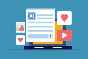 AI Generator Website Concept, tool, Artificial intelligence that creates text, and image content. AI content generator. flat simple illustration on background. vector