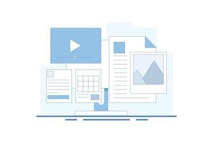 Content Format Concept for web, Content marketing strategy, Website content, Online documents. Various content formats, Content development for digital marketing. Flat design illustration. vector