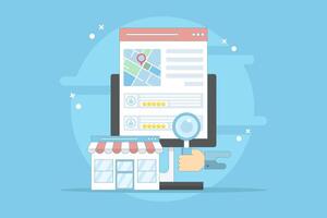 Business Rating Concept, Customers share business ratings and reviews on search engine result pages, Business reputation on the internet. SEO business listing, SEO reviews. cartoon design. vector