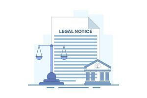 Legal Notice Concept. Legal Notice Document with Judge's Hammer. Corporate documents, agreement review, data protection metaphor. Flat Illustration on Background. vector