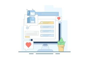 AI Chat Bot concept integrated with search engine, AI chat helps search engine, AI gives answers to questions. Artificial intelligence, flat cartoon illustration on background. vector