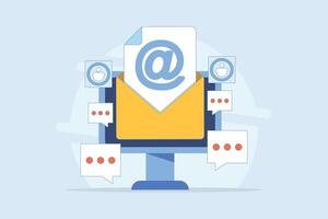 Email marketing campaign concept, Email message opening rate, Email message to prospect, Newsletter marketing. email opening, email message, email analytics. flat cartoon design illustration. vector
