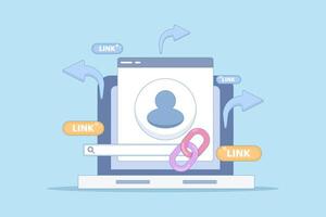 share link concept. send and spread link to others or friends. user security in accessing link, marketing, address, information, customers. account symbol and share link. flat design illustration. vector