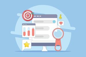 Keyword research concept, keyword targeting, SEO keyword optimization, keyword analysis tool. Search engine marketing with keyword grouping strategy. Flat design illustration on background. vector