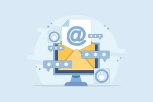 Email marketing campaign concept, Email message opening rate, Email message to prospect, Newsletter marketing. email opening, email message, email analytics. cartoon illustration. vector