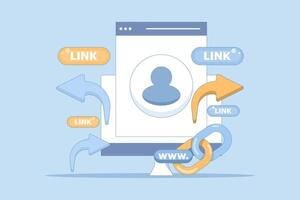 share link concept. send and spread link to others or friends. user security in accessing link, marketing, information, customers. account symbol and share link. minimalist design illustration. vector