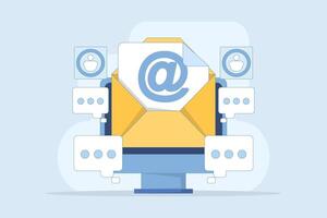 Email marketing campaign concept, Email message opening rate, Email message to prospect, Newsletter marketing. email opening, email message, email analytics. flat design illustration. vector