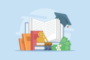 tuition fees in fixed form. Education fund for college, savings for school or university fees, professional qualification fees, study or training fees. Flat cartoon illustration Background. vector