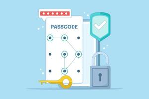 Lock screen concept set input passcode on smartphone screen with password protection padlock. Data protection, internet security and cyber security. Flat design illustration on background. vector