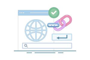 secure link concept. secure website address. user security in accessing website. surfing the internet safely. browsing. chain symbol and search bar. flat style design illustration in background. vector