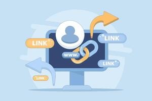 share link concept. send and spread link to others or friends. user security in accessing link, marketing, address, information, customers. account symbol and share link. vector