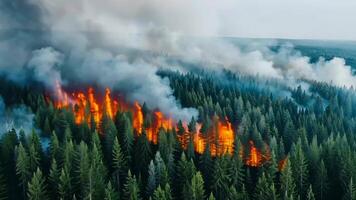 Aerial view of a forest fire with thick smoke, symbolizing climate change and environmental crisis video