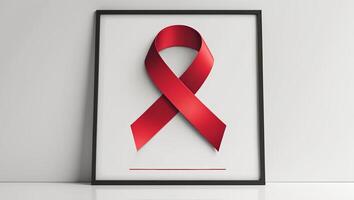 Framed red ribbon symbol on white background for aids awareness campaign photo