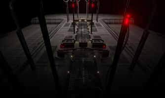 Corridor walkway in the base of operations night scene 3d rendering wallpaper background photo
