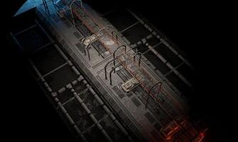 Hight angle view science fiction base of operations at night 3d render photo