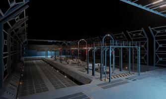 Side view military base architecture modular at night 3d rendering sci fi wallpaper background photo