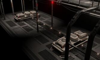 Sci-fi computer in base of operations modular 3d rendering wallpaper background photo
