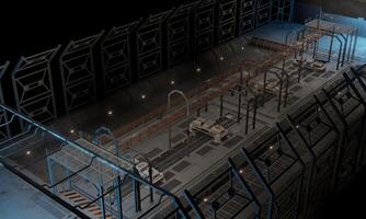 Top view military base architecture modular at night 3d rendering wallpaper background photo
