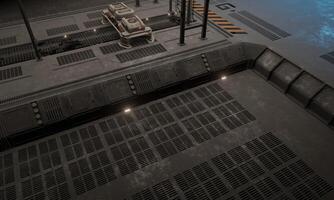 Corridor side walkway in the base of operations sci-fi 3d rendering wallpaper background photo