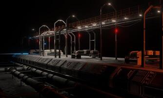 Pipe lines under floor science fiction in dark scene 3d render wallpaper background photo